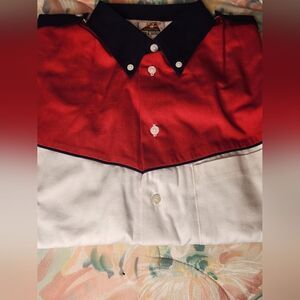 NEW Speed Zone Race Gear L Straps ShrtSlv Button Front Red/Navy Pocket Men Shirt